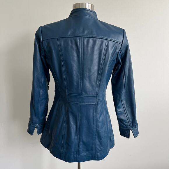 Denim and Company d & co. Blue Leather Jacket Mock Neck Two Way Zip XXSP - Picture 8 of 15